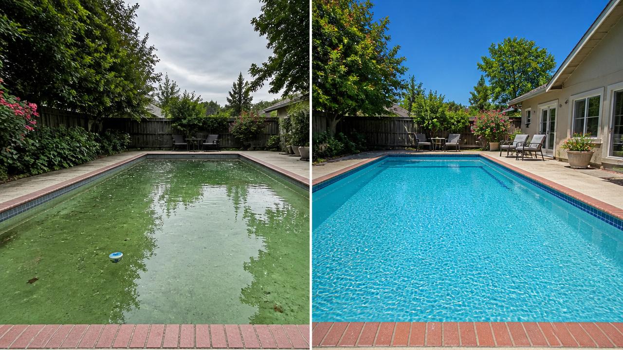 Pool before and after professional cleaning